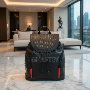 Skull‐Blaze Black Quality Leather Backpack