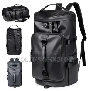 Multi-Purpose Leather Travel Backpack With Shoe Compartment - Black