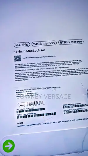New Laptop Apple MacBook Air 2025 M4 15-inch 24GB Apple M4 SSD 512GB