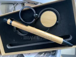 Wooden Pen With Half Circle Rotated Key Ring in a Box