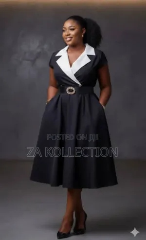 Ladies Black Office Dress With White Collar