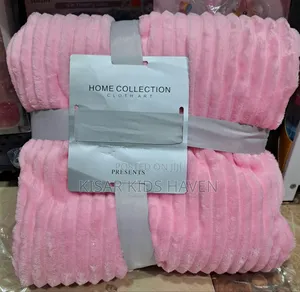 Luxurious Stripped Plush Blanket For Kids Pink Colour.
