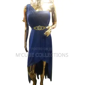 Navy One-Shoulder Belted Dress