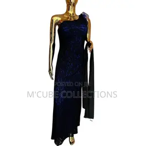 Velvet One-Shoulder Navy Gown