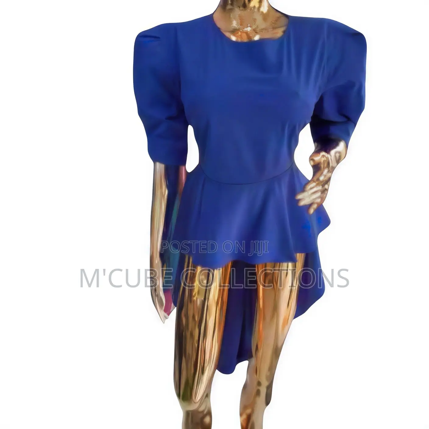 Royal Blue Puff Sleeve Peplum Top