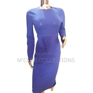 Royal Blue Long-Sleeve Midi Dress