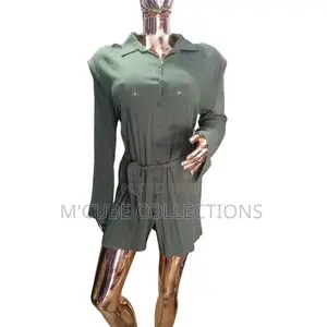 Olive Long-Sleeve Button Romper