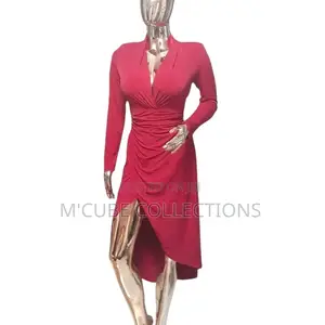 Burgundy Asymmetrical Wrap Dress