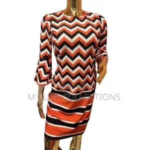 Zigzag Stripe Flared-Sleeve Bodycon Dress