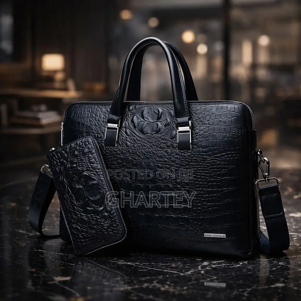 Croc‐Embossed Leather Briefcase Removable Pouch Professional Style