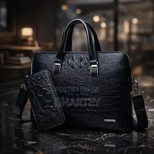 Croc‐Embossed Leather Briefcase Removable Pouch Professional Style