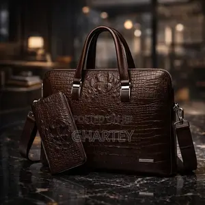 Croc‐Embossed Leather Briefcase Removable Pouch Professional Style