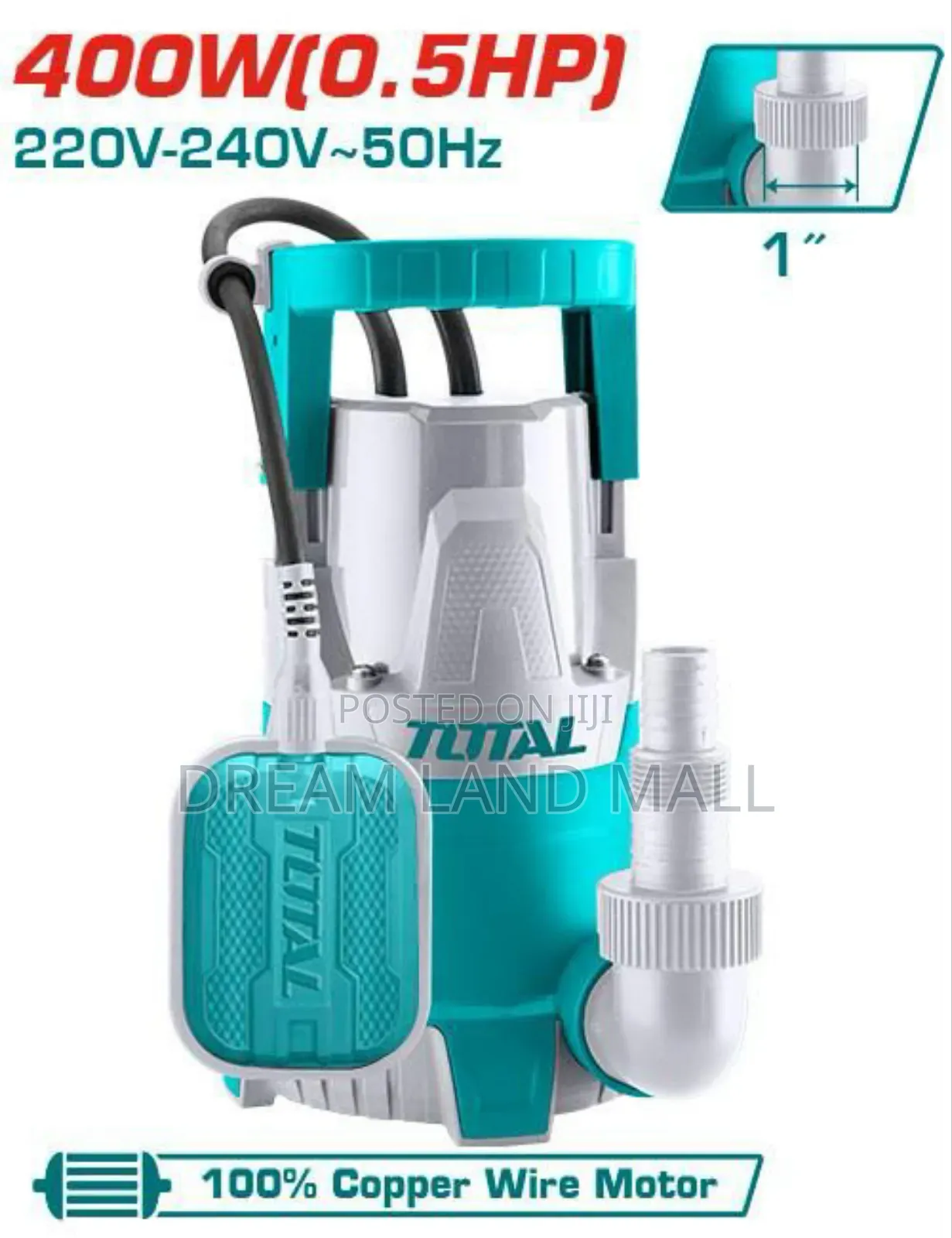 Total Submersible Water Pump 400w ( 0.5 Hp)