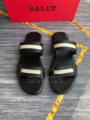 Bally Black Leather Double‐Stripe Sandals –Luxe Comfort for Every Step