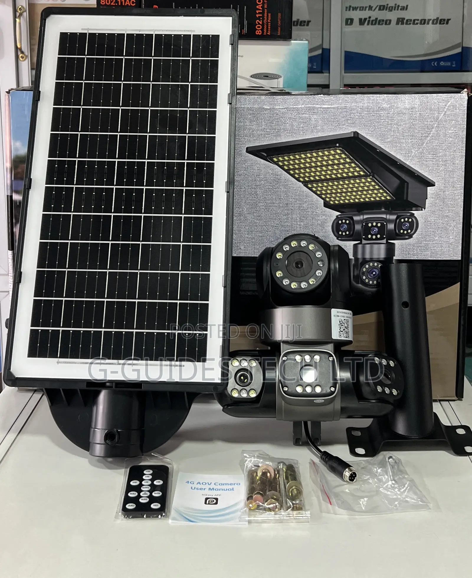 Aov 4g Solar-Powered Street Light Security Camera 4-Lens