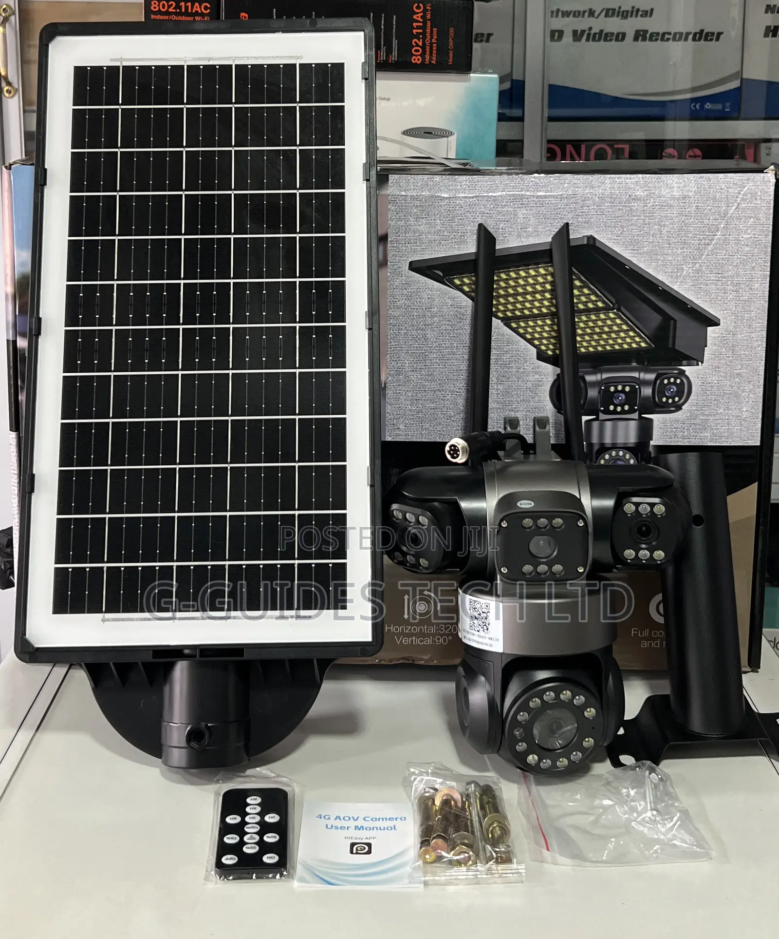 Aov 4g Solar-Powered Street Light Security Camera 4-Lens