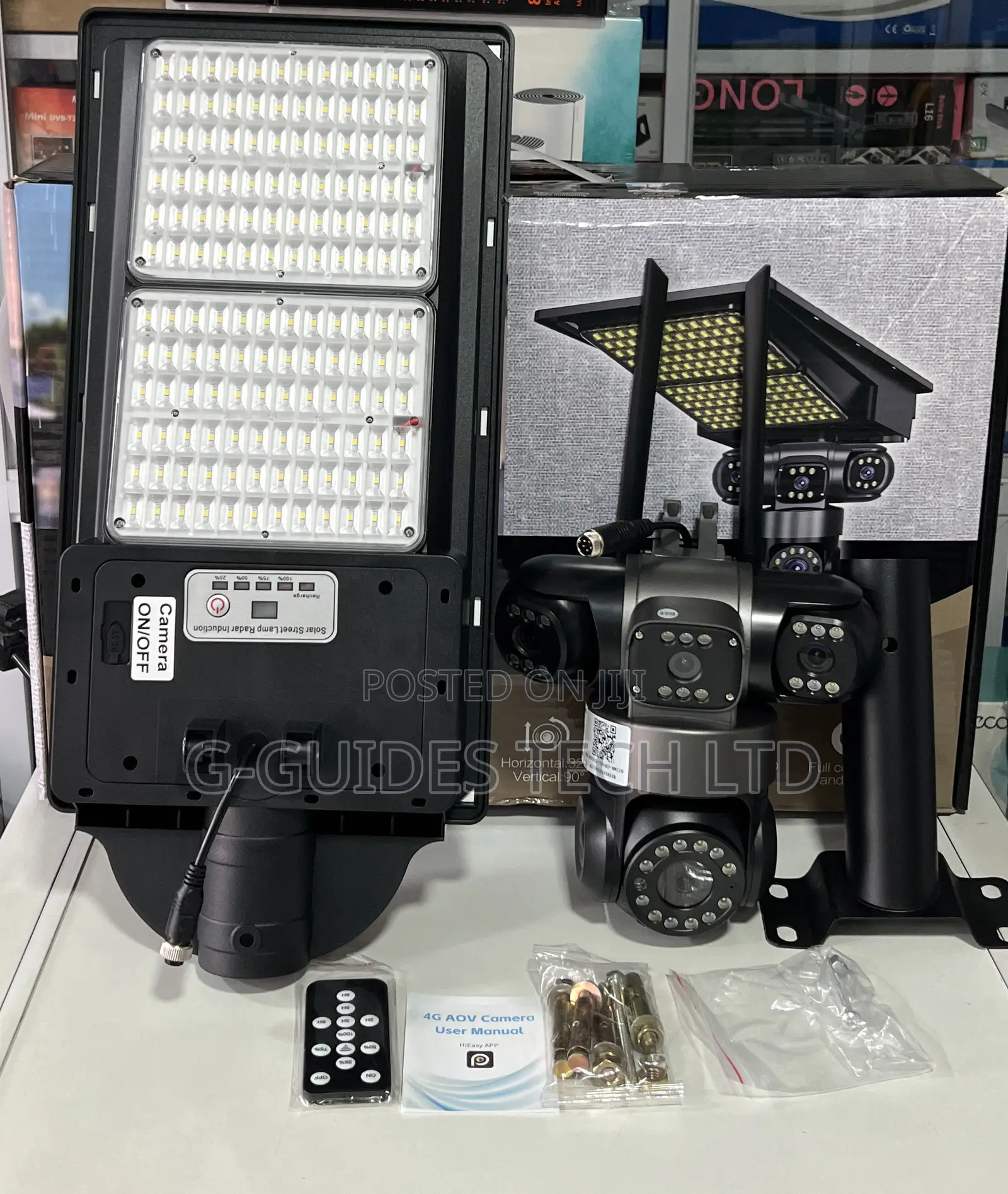 Aov 4g Solar-Powered Street Light Security Camera 4-Lens