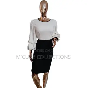 Monochrome Ruffled-Yoke Shift Dress