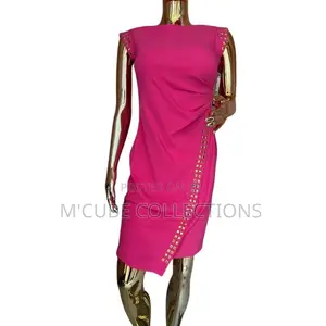 Fuchsia Studded Asymmetrical Dress by Allen Kay