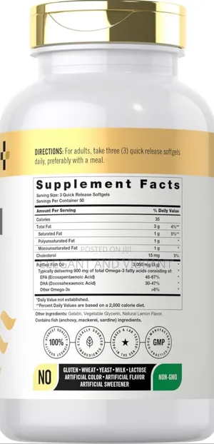 Omega 3 Fish Oil 3000mg,150 Soft Gels No Gmo, Gluten Free
