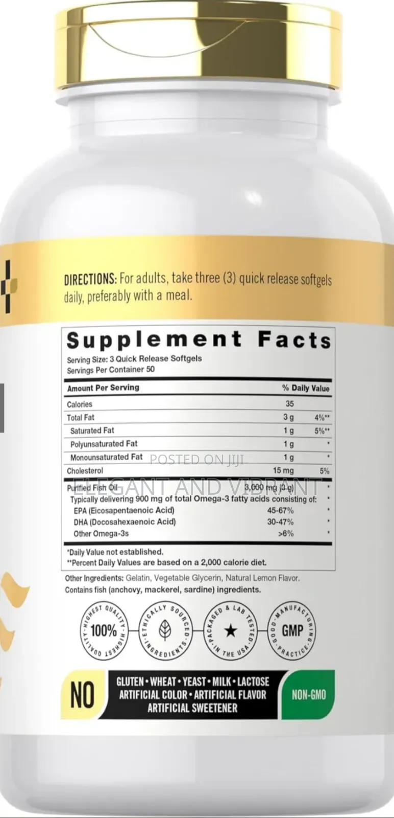 Omega 3 Fish Oil 3000mg,150 Soft Gels No Gmo, Gluten Free