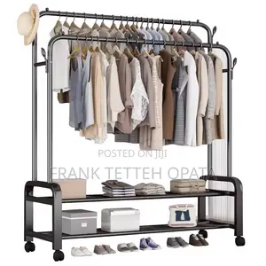 Garment Rack 2 Bar Rolling Clothing Shelf Shoes