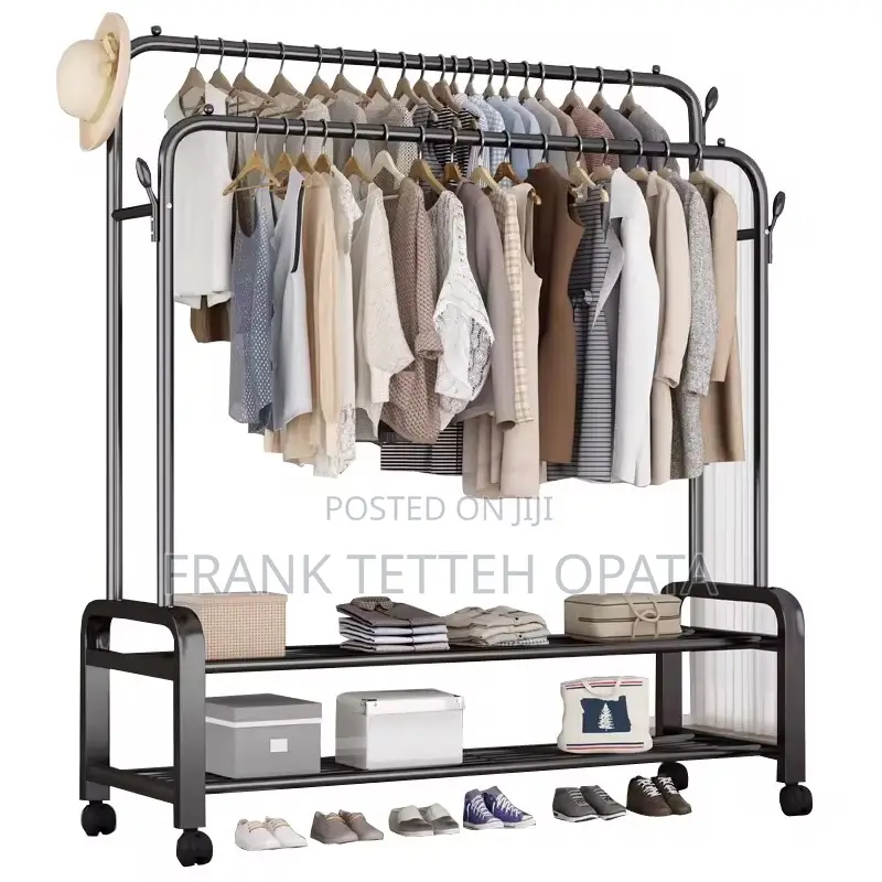 Garment Rack 2 Bar Rolling Clothing Shelf Shoes