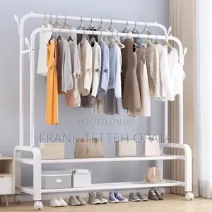 Garment Rack 2 Bar Rolling Clothing Shelf Shoes