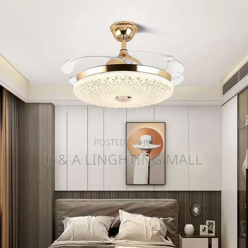 Bella Depot 36" Black Modern Retractable Ceiling Fan Light and Remote