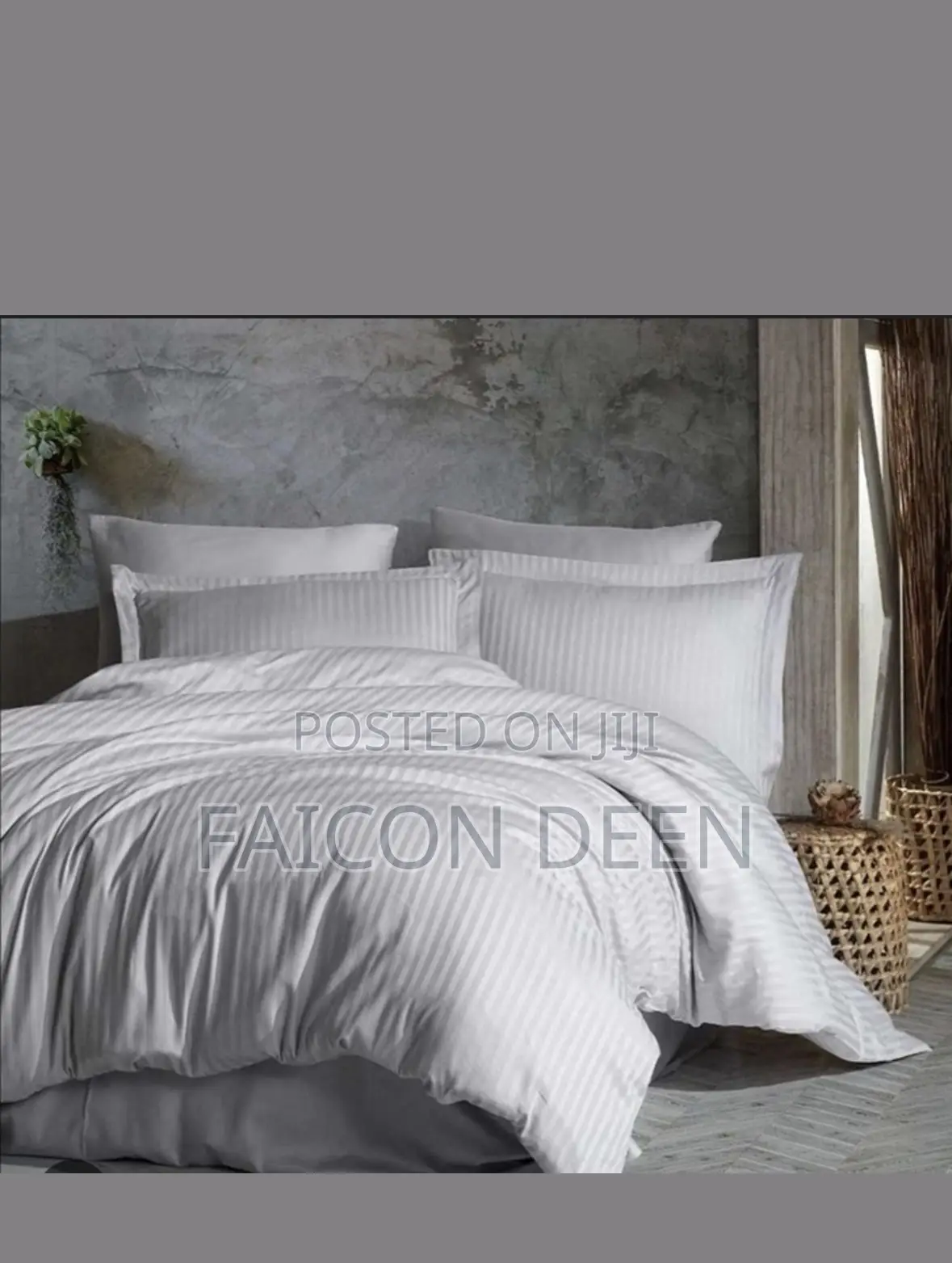 100% Natural Cotton Feel ; White Stripped Duvet Cover Only