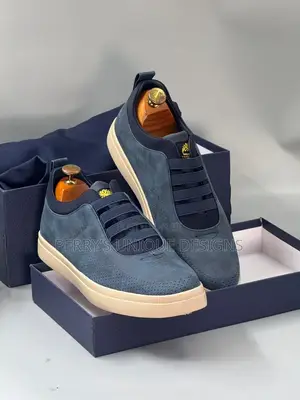 Classic Slip-on Comfort Sneakers - Navy Blue With Off-White Sole.