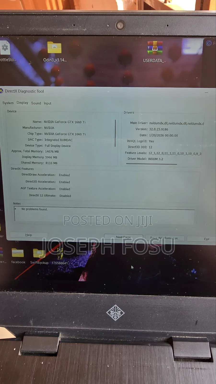 Laptop HP Omen 15-dh002nr 16GB Intel Core i7 HDD+SSD 1.5T