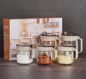 5-Piece Glass Seasoning Jar Set With Lids Handles