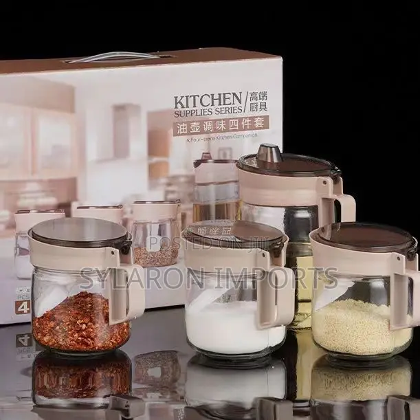 5-Piece Glass Seasoning Jar Set With Lids Handles
