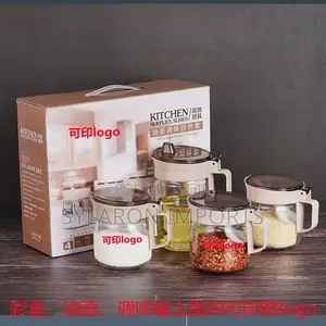 5-Piece Glass Seasoning Jar Set With Lids Handles