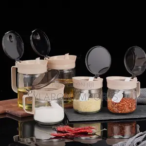 5-Piece Glass Seasoning Jar Set With Lids Handles