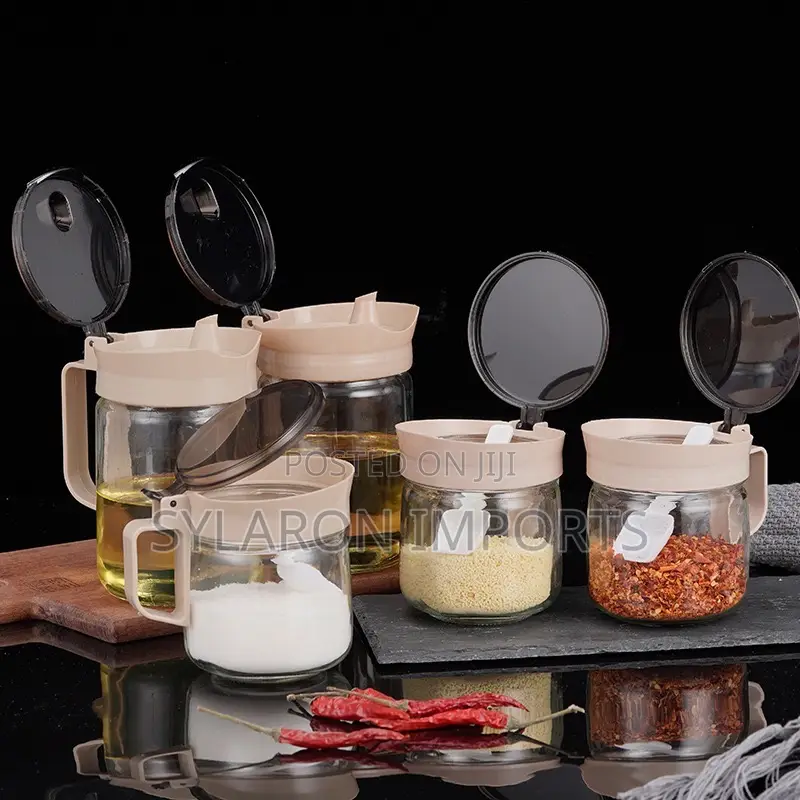 5-Piece Glass Seasoning Jar Set With Lids Handles