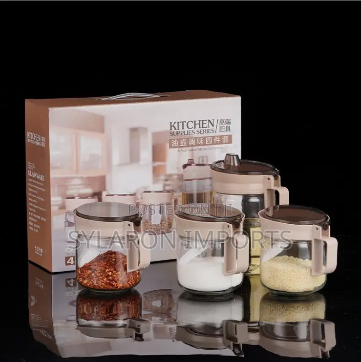 5-Piece Glass Seasoning Jar Set With Lids Handles