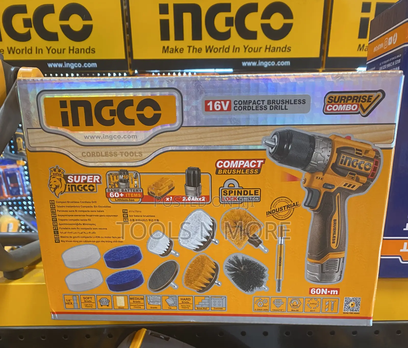 Ingco 16v Cordless Drill With Cleaning Accessories Combo