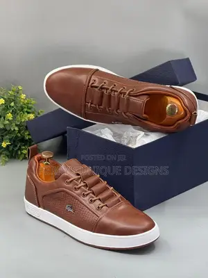 Luxe Leather Lace-Up Sneakers - Brown