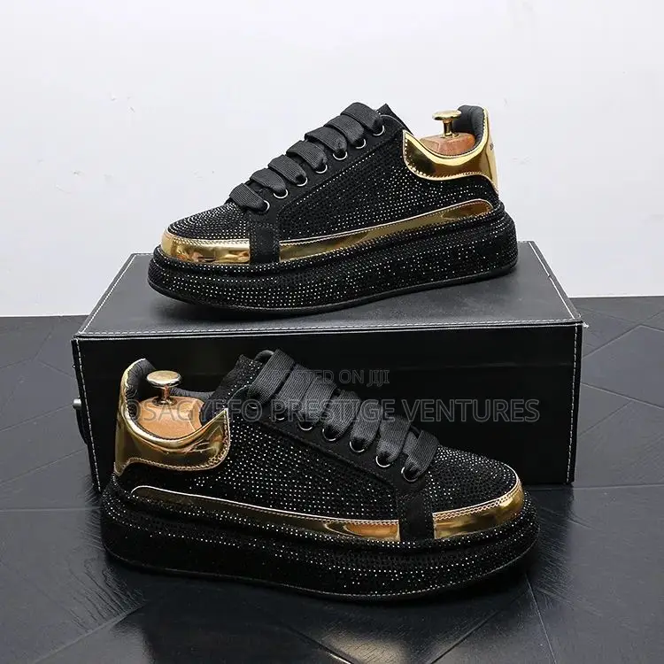 Rhinestone Luxury Platform Sneakers Black/Gold