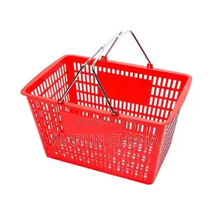 Supermarket Plastic Shopping Basket With Metal Handles Plastic 28 L