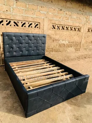 Double Black Leather Bedframe