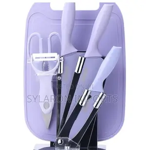5pcs Knife Set With Chopping Board + Holder – Black