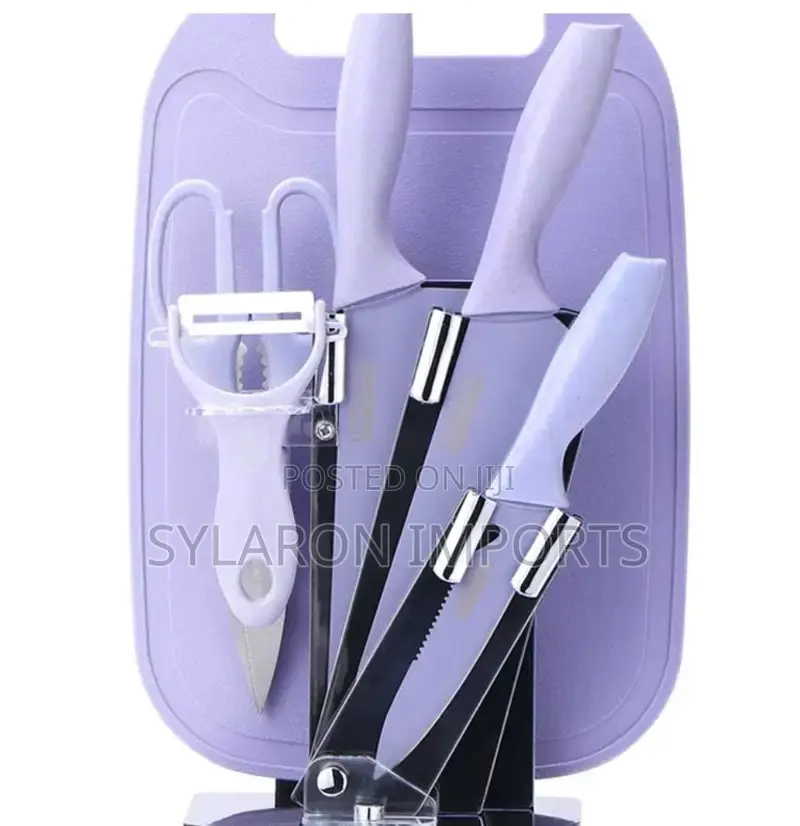 5pcs Knife Set With Chopping Board + Holder – Black