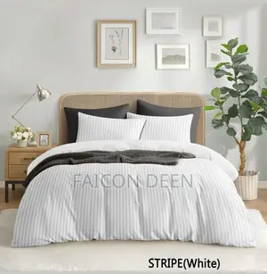 Hotel Quality White Stripped Duvet Cover Only
