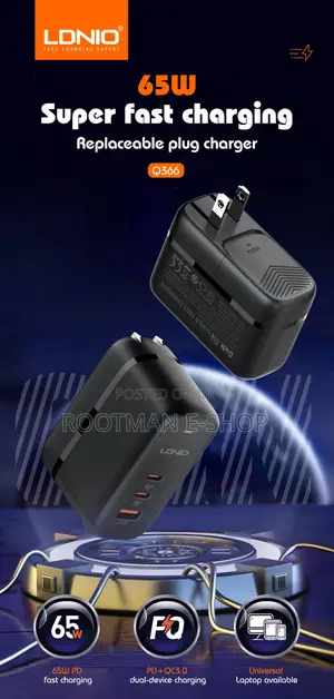 Ldnio 65w Gan Usb-C Wall Charger – 3-in-1 Fast Charger