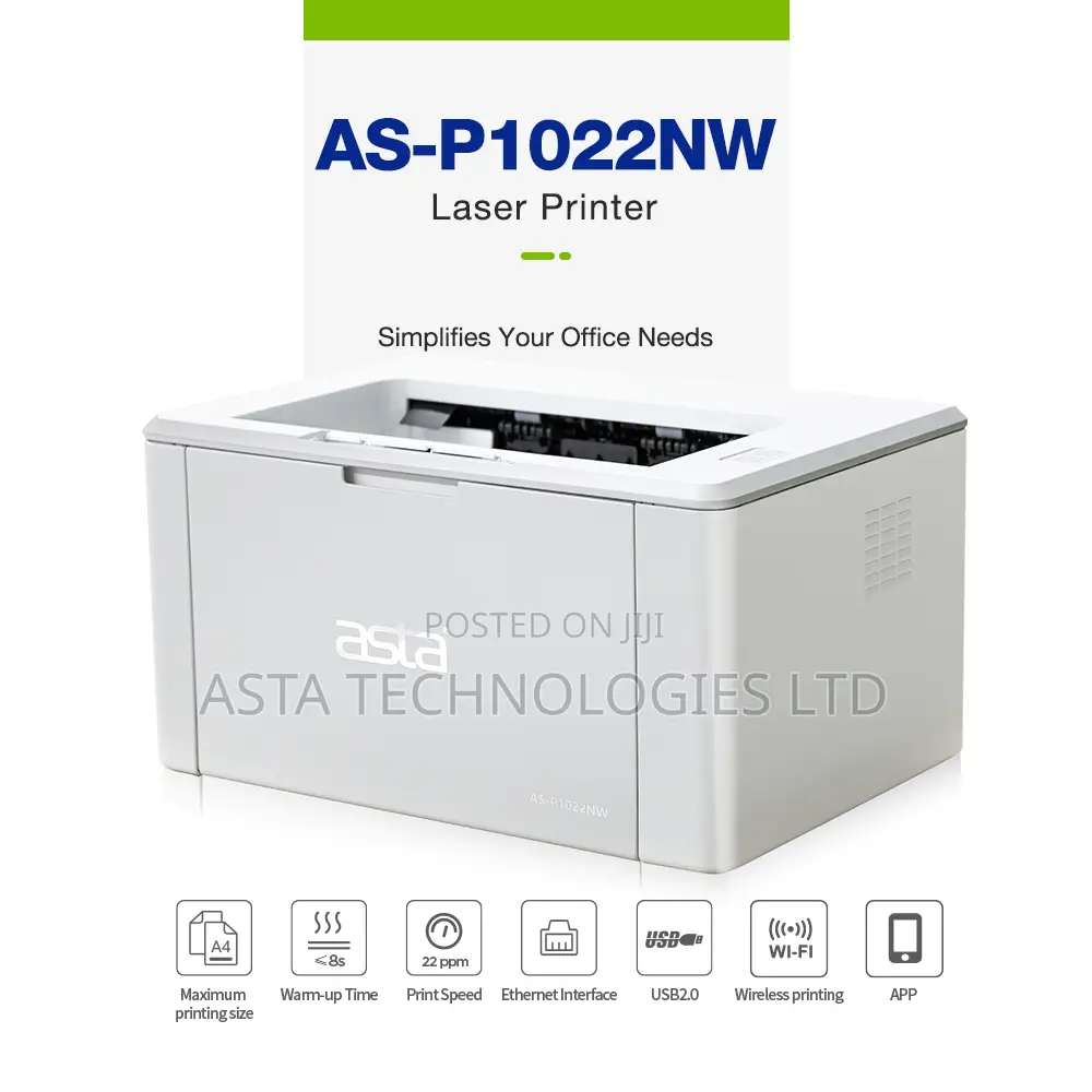 Asta Laserjet Printer P1022nw B&W With Wireless & Network Printer
