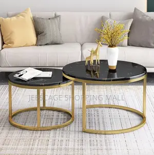 Modern Nested Round Coffee Table Set With Black Marble Top