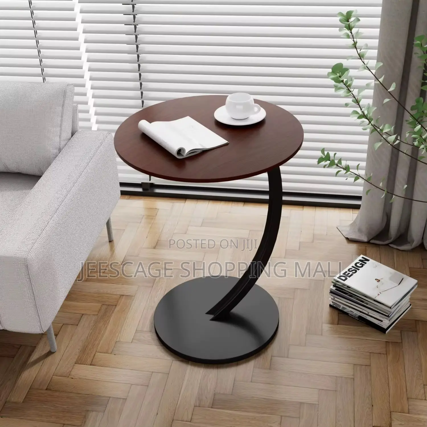 Modern C-Shaped Round Side Table With Curved Base